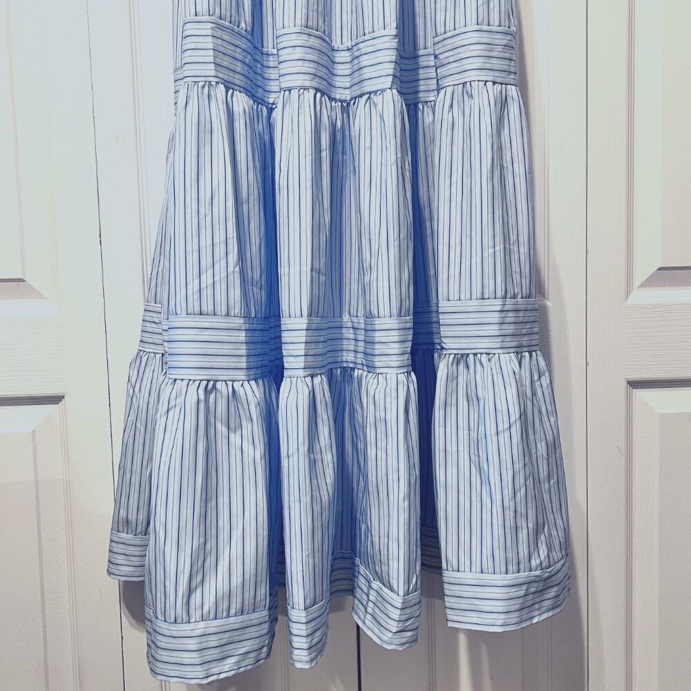 Maxi Striped Blue/Lilac Dress-Size Med.-Ruffled Layered Stretch Dress-NWOT - Picture 6 of 16